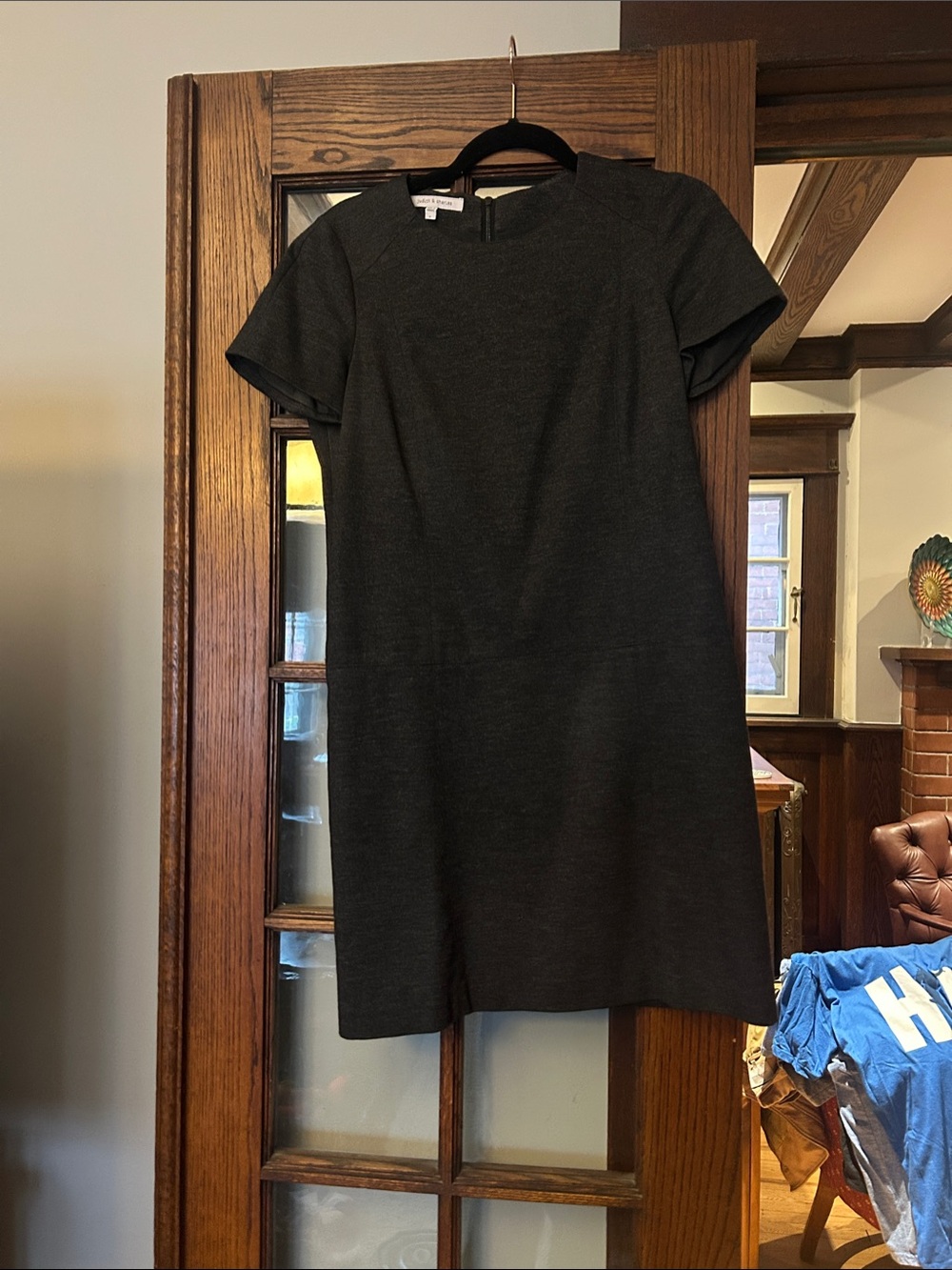 Judith & Charles Grey Short-Sleeve Mini Shift Dress